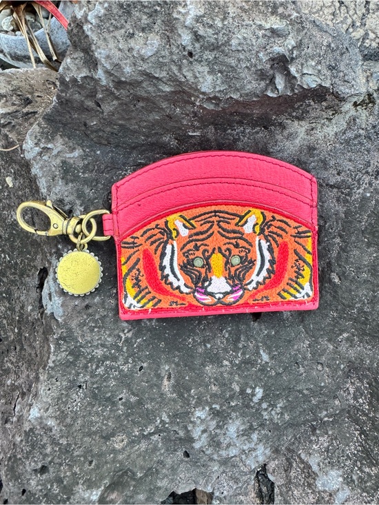 Fossil Accessories - Fossil Red Leather Embroidered Tiger Card Case Keychain